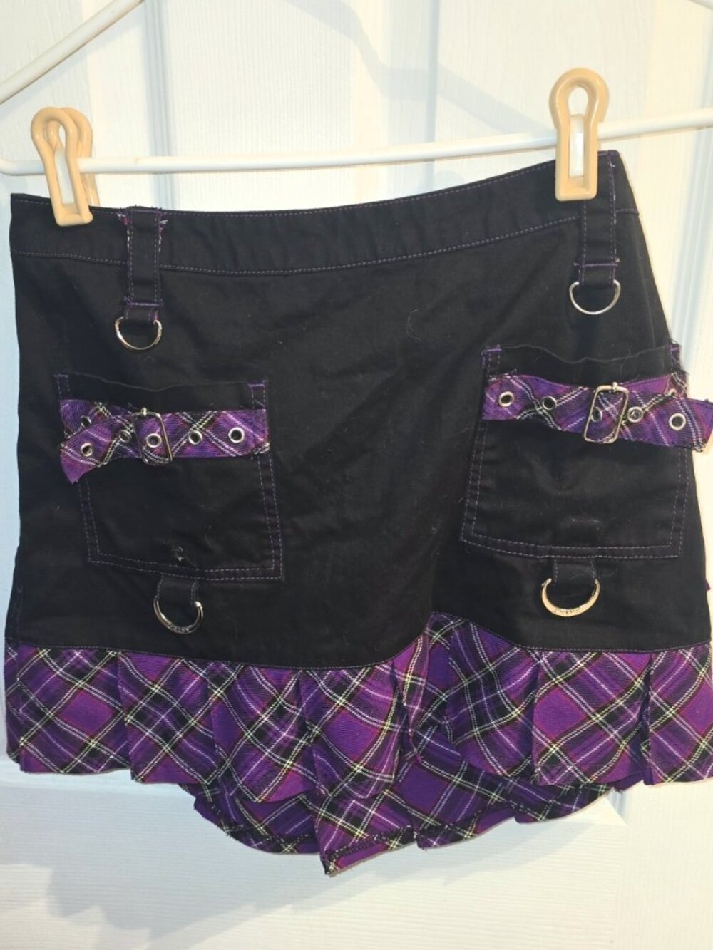 Tripp NYC black purple plaid vintage skirt size M